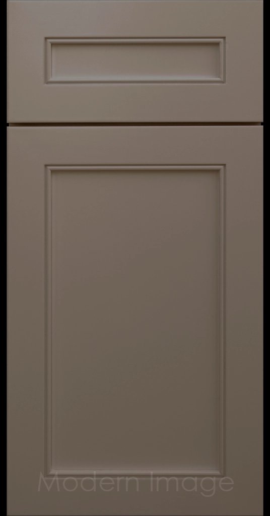 Highland Magnetic Gray painted Shaker kitchen cabinet door with wide rails and a flat center panel.